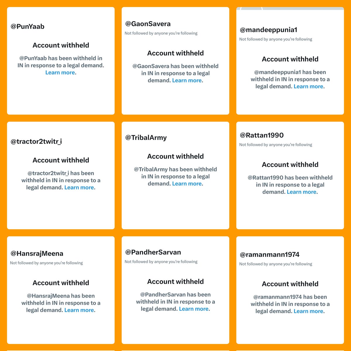 Accounts_Suspended: depicts the accounts of various independent journalists/unions, withheld recently by X under govt. orders. (Source: by Mohd. Zubair, an independent fact checker from India)