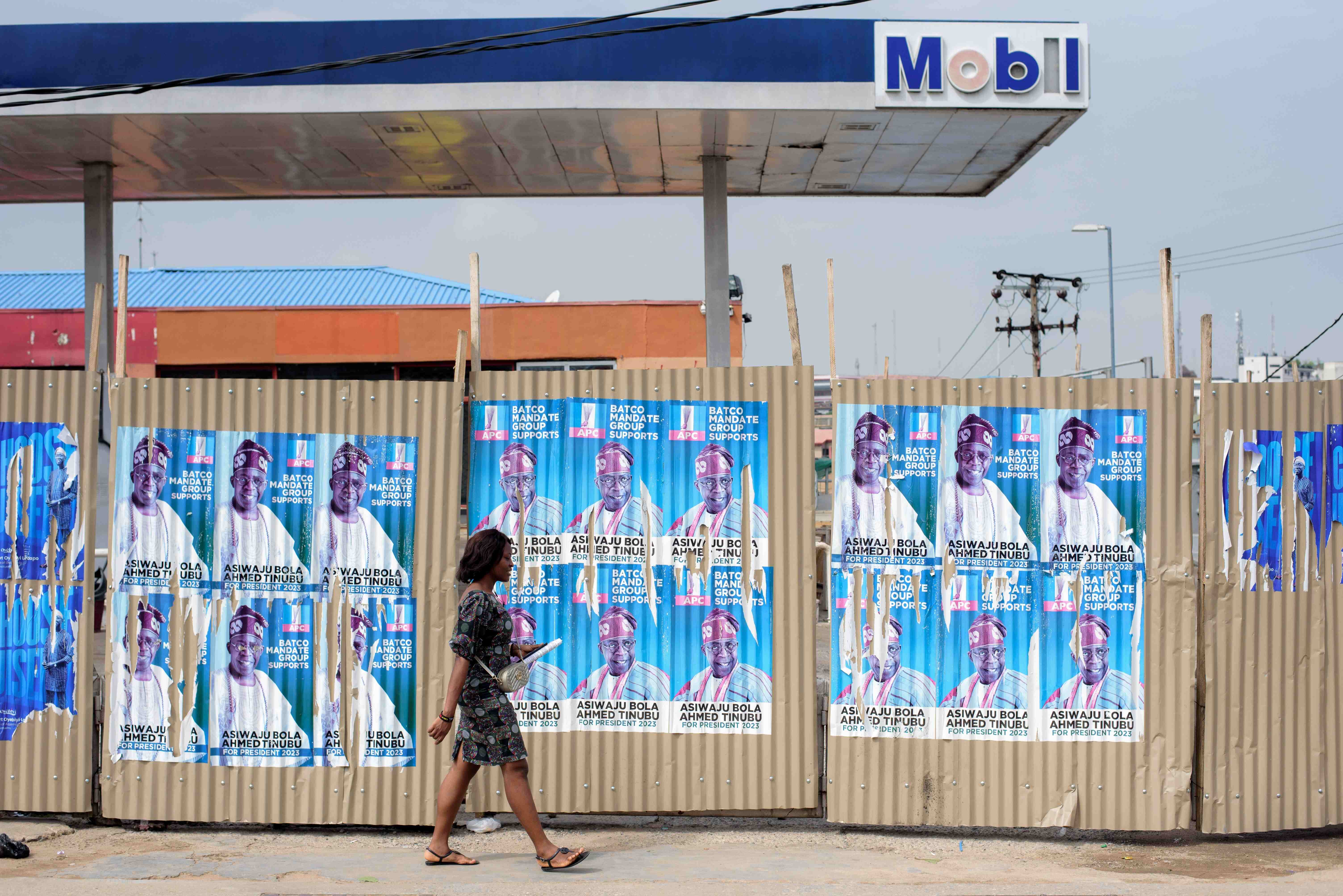 Election campaign posters are seen in Lagos, NIGERIA, on May 7, 2022. Presidential elections to hold in 2023