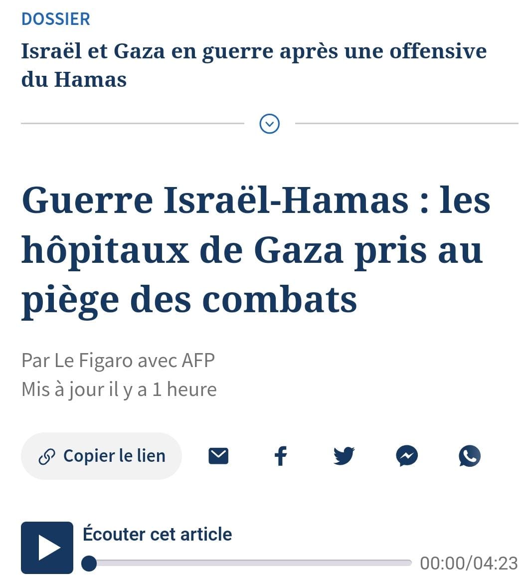 نشرت لوفيغارو يوم أمس خبراً بعنوان "الحرب بين إسرائيل وحماس: مستشفيات غزة محاصرة في القتال".