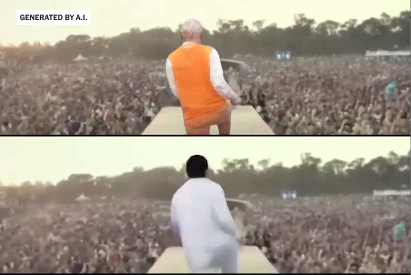 Dancing Deepfake - is an AI-generated  Video of Modi and Mamata Banerjee imitating a viral  American rapper (Source: Rohan Pal, X, compiled by New York Times)