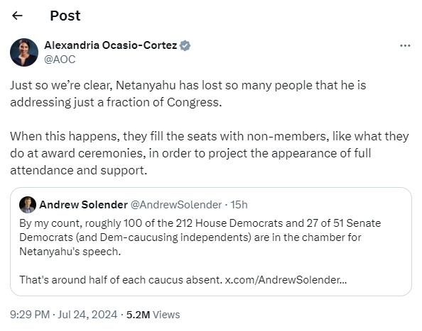 AOC tweet  on Netanyahu's speech