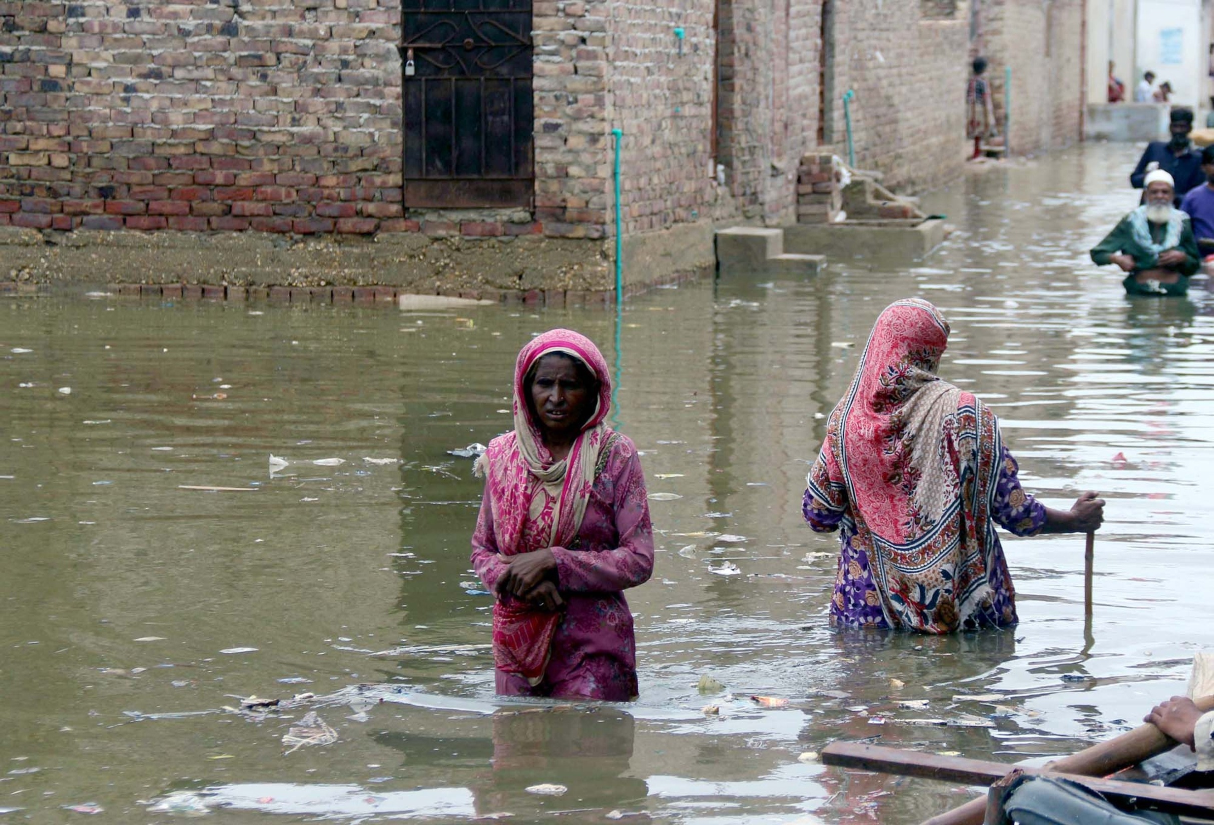 HYDERABAD, PAKISTAN - JUL 26: Destruction due to stagnant rainwater causing of poor sewerage system creating problem for commuters and residents after flood flowed in area on July 26 2022 in Hyderabad  By Asianet-Pakistan