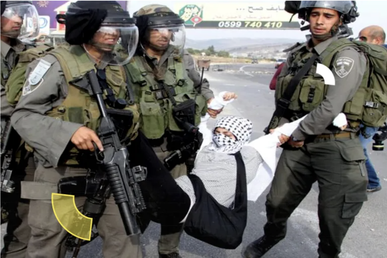  Israeli soldiers arresting violently a Palestinian woman