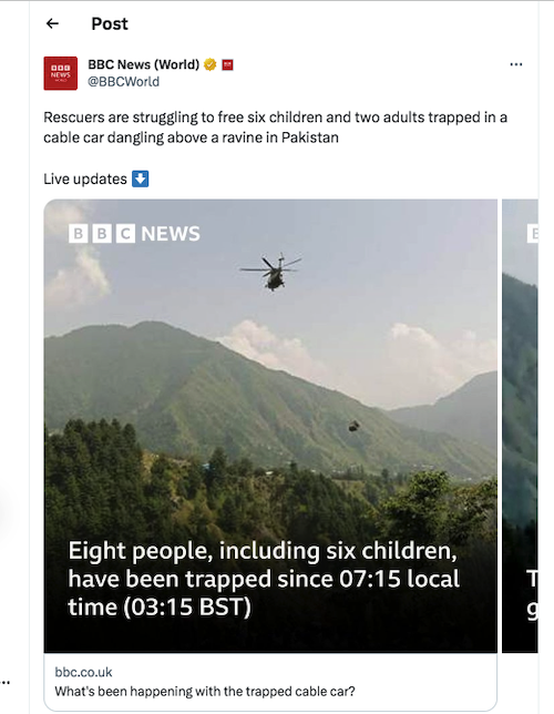 Helicopters, ziplining commandos rescue eight from Pakistan cable car, International