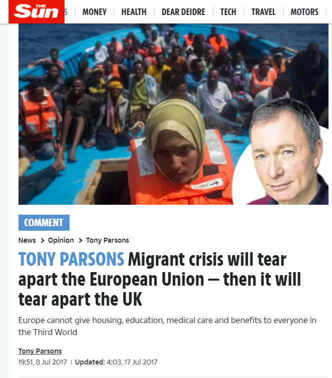 The Sun Migrant crisis will tear Europe apart