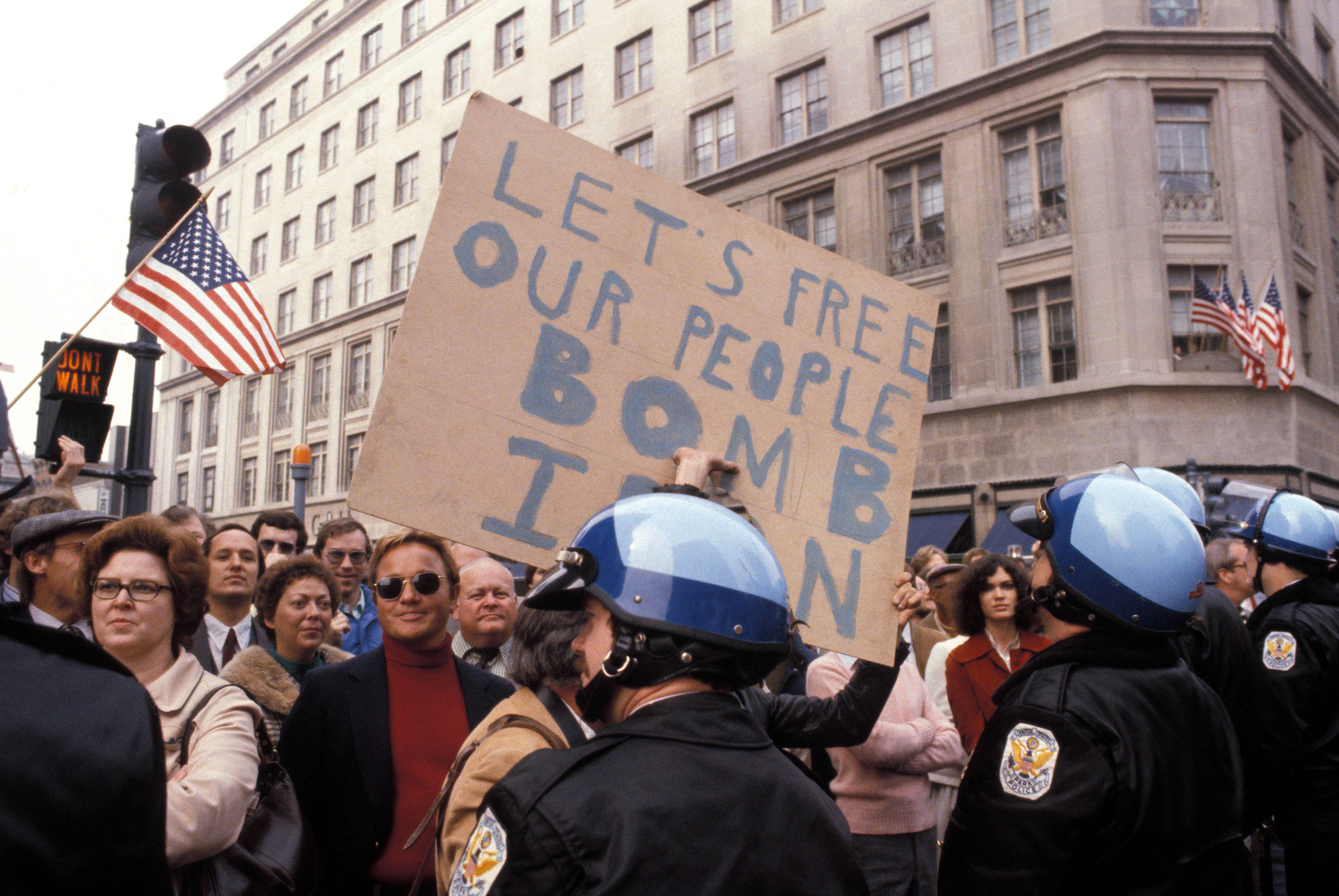 Nov 13, 1979; Washington, DC, USA; People in the streets protest against the hostage-taking of 66 Americans in Tehran, Iran, in November 14th, 1979. The so-called 'Iran Hostage Crisis' lasted for 444 days and caused then U.S. President Carter to lose his re-election attempt, and punctued the first Fundamentalist Islamic Revolution of modern times.