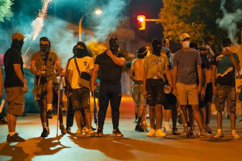 Protesters in Torre Pacheco, Spain, during several days of rioting sparked by an attack on an elderly local man. Photograph by Olmo Blanco/Getty Images