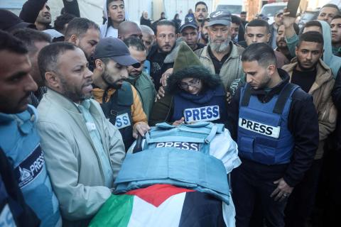 funeral of Palestinian Ahmed Al-Louh, a video journalist for Al Jazeera