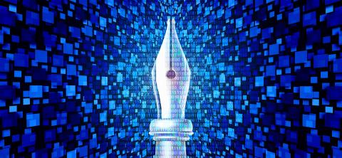 Ink Pen in the middle of digital screens reresenting human skills in writing in the age of AI