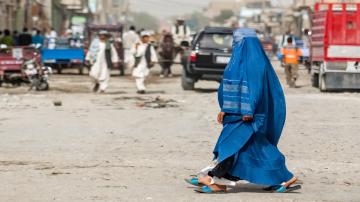 Afghan woman in burka in Kabul, natives of Afghanistan on streets of the city