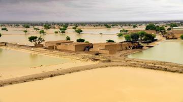 Aerial view of flooded area and village of Punjab Pakistan during the monsoon floods  (By Victor Yankee)